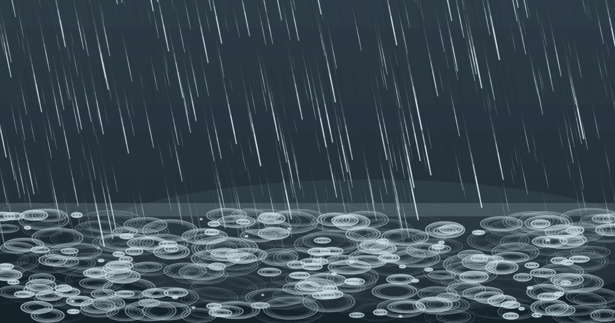 雨の生成アート（降る雨脚と水面の波紋）