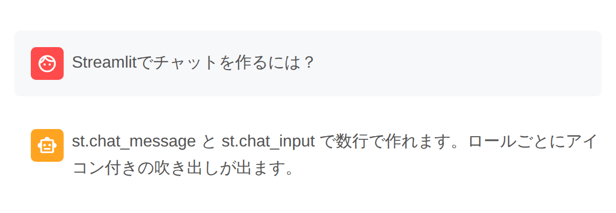 st.chat_message のユーザー/アシスタントの吹き出し